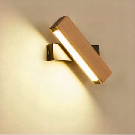 Aplique LED rectangular de madera, orientable 360°, iluminado, de pared